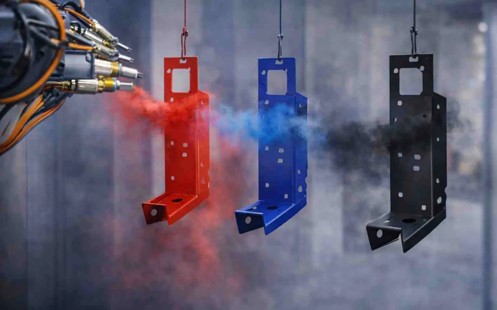Powder coating brackets in RAL colours